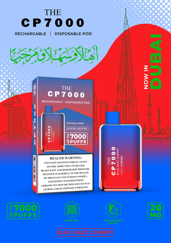 Pack of 10 CP7000 Disposable Vape 20MG - BLUE RAZZ CHERRY