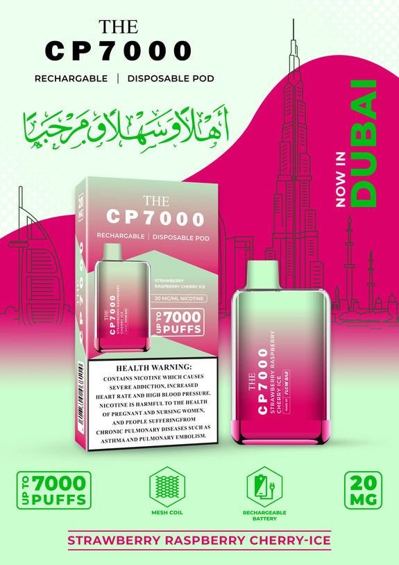 Pack of 10 CP7000 Disposable Vape 20MG - STRAWBERRY RASPBERRY CHERRY ICE