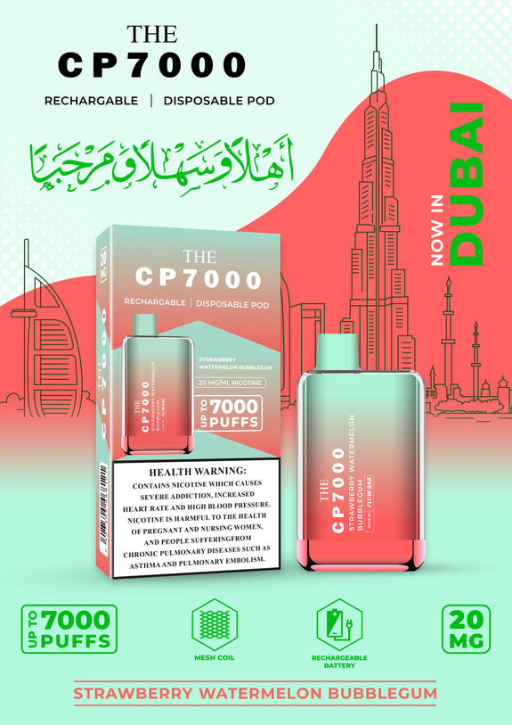 Pack of 2 CP7000 Disposable Vape 20MG - STRAWBERRY WATERMELON BUBBLEGUM